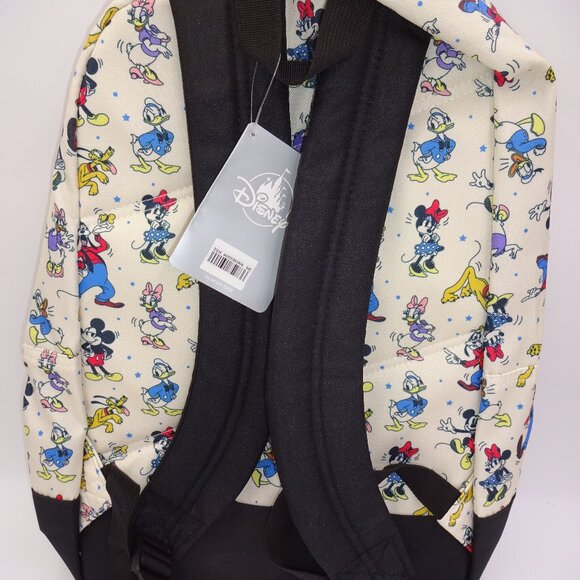 NWT New Disney Cream Backpack Mickey Minnie Mouse Goofy Pluto Donald Daisy Stars